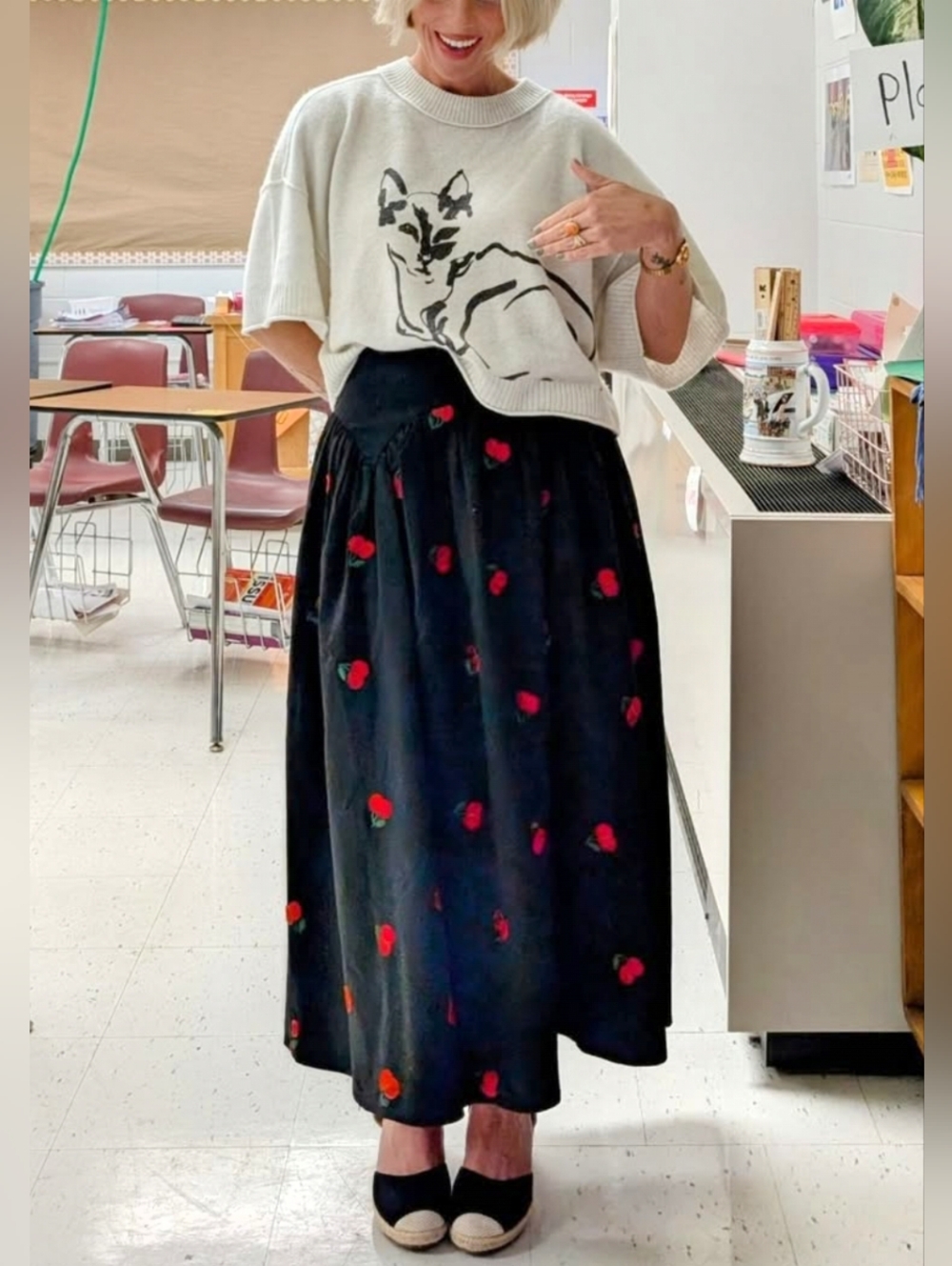 Avec Les Filles Black Cherry-Embroidered Full Skirt - Picture 4 of 12